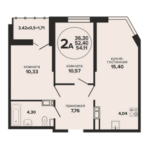 2 комнатная 54.11м²