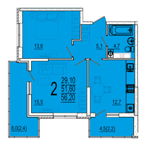 2 комнатная 56.2м²