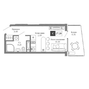 Студия 27.2м²