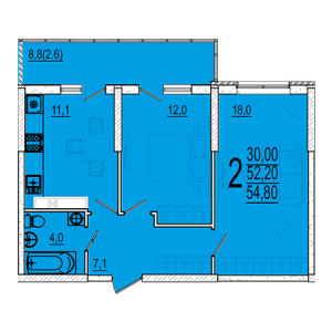 2 комнатная 54.8м²