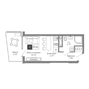 Студия 27.21м²