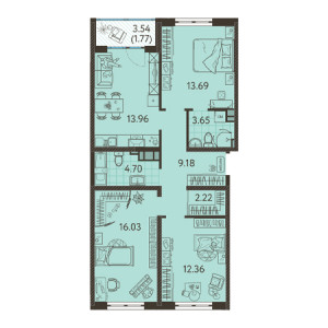 3 комнатная 77.56м²