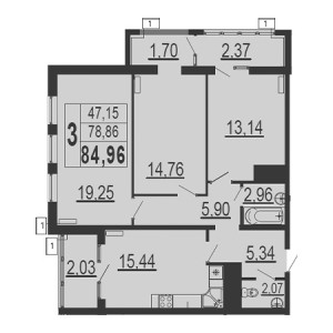 3 комнатная 84.96м²