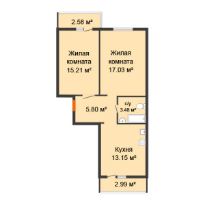 2 комнатная 57.41м²