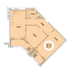 2 комнатная 63.26м²