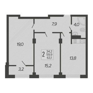 2 комнатная 63.1м²