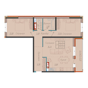 2 комнатная 73.22м²