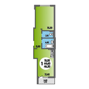 1 комнатная 46.3м²