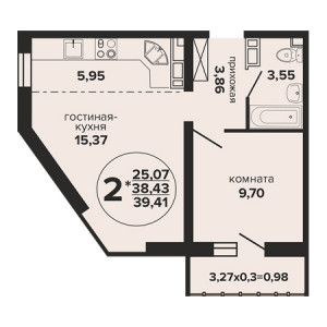 1 комнатная 39.41м²