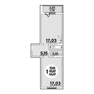 1 комнатная 44.47м²