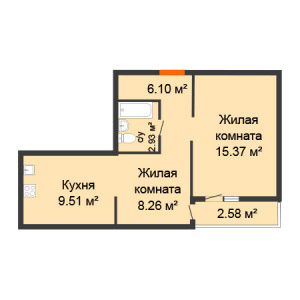 2 комнатная 43.46м²