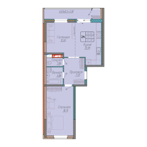 2 комнатная 61.38м²