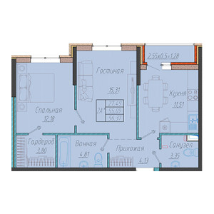 2 комнатная 56.37м²