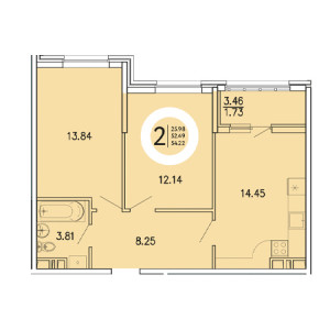 2 комнатная 54.22м²