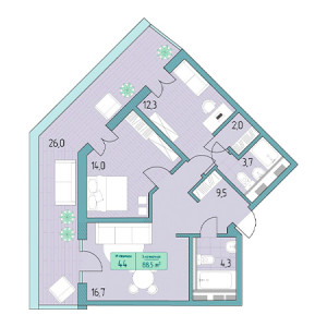 3 комнатная 88.5м²