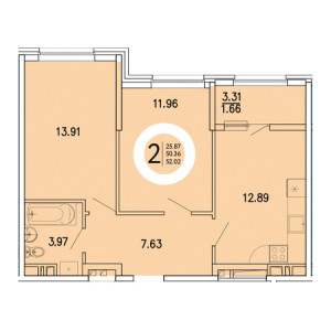 2 комнатная 52.02м²