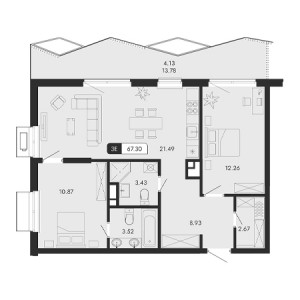 3 комнатная 67.3м²