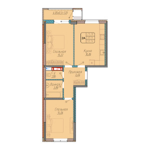 2 комнатная 59.74м²