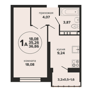 1 комнатная 36.86м²