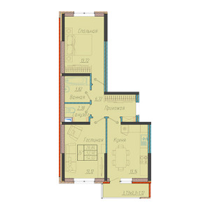 2 комнатная 54.02м²