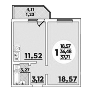 1 комнатная 37.71м²