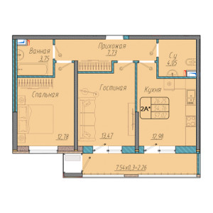 2 комнатная 57.02м²