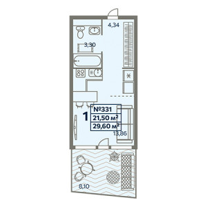 Студия 29.6м²