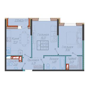 2 комнатная 52.32м²