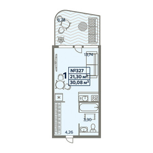 Студия 30.08м²