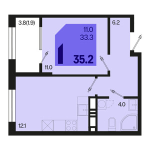 1 комнатная 35.2м²