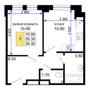 1 комнатная 35.3м²