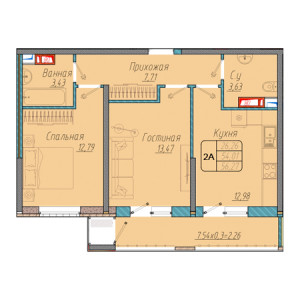 2 комнатная 56.27м²