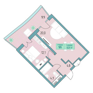 2 комнатная 50.9м²