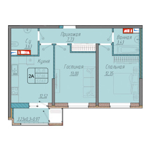 2 комнатная 53.63м²