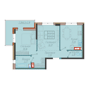 2 комнатная 50.66м²