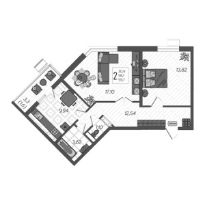 2 комнатная 59.7м²