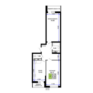 2 комнатная 70.65м²