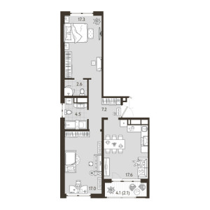 2 комнатная 68.3м²