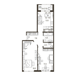 2 комнатная 63.3м²