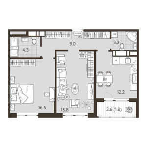 2 комнатная 62.9м²