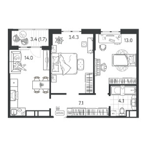 2 комнатная 54.2м²