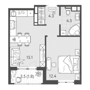 1 комнатная 37.9м²