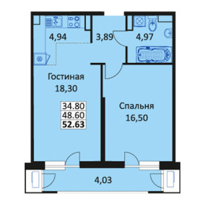 1 комнатная 52.63м²