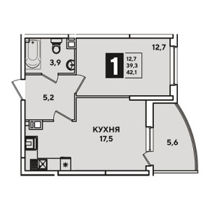 1 комнатная 42.1м²