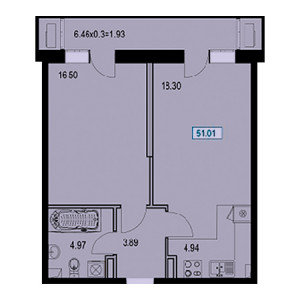 1 комнатная 51.01м²