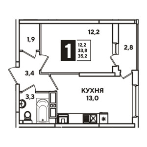 1 комнатная 35.2м²