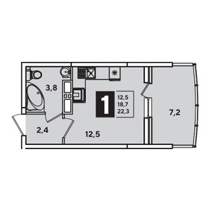 Студия 22.3м²