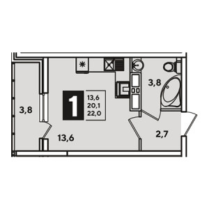 Студия 22м²