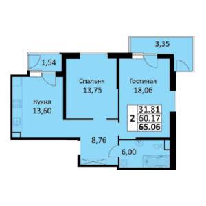 2 комнатная 65.06м²