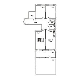 3 комнатная 119.6м²